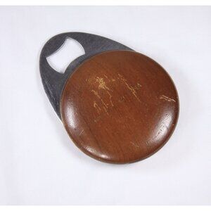 Vintage teak minimalist bottle opener, large wooden puck beer bottle opener